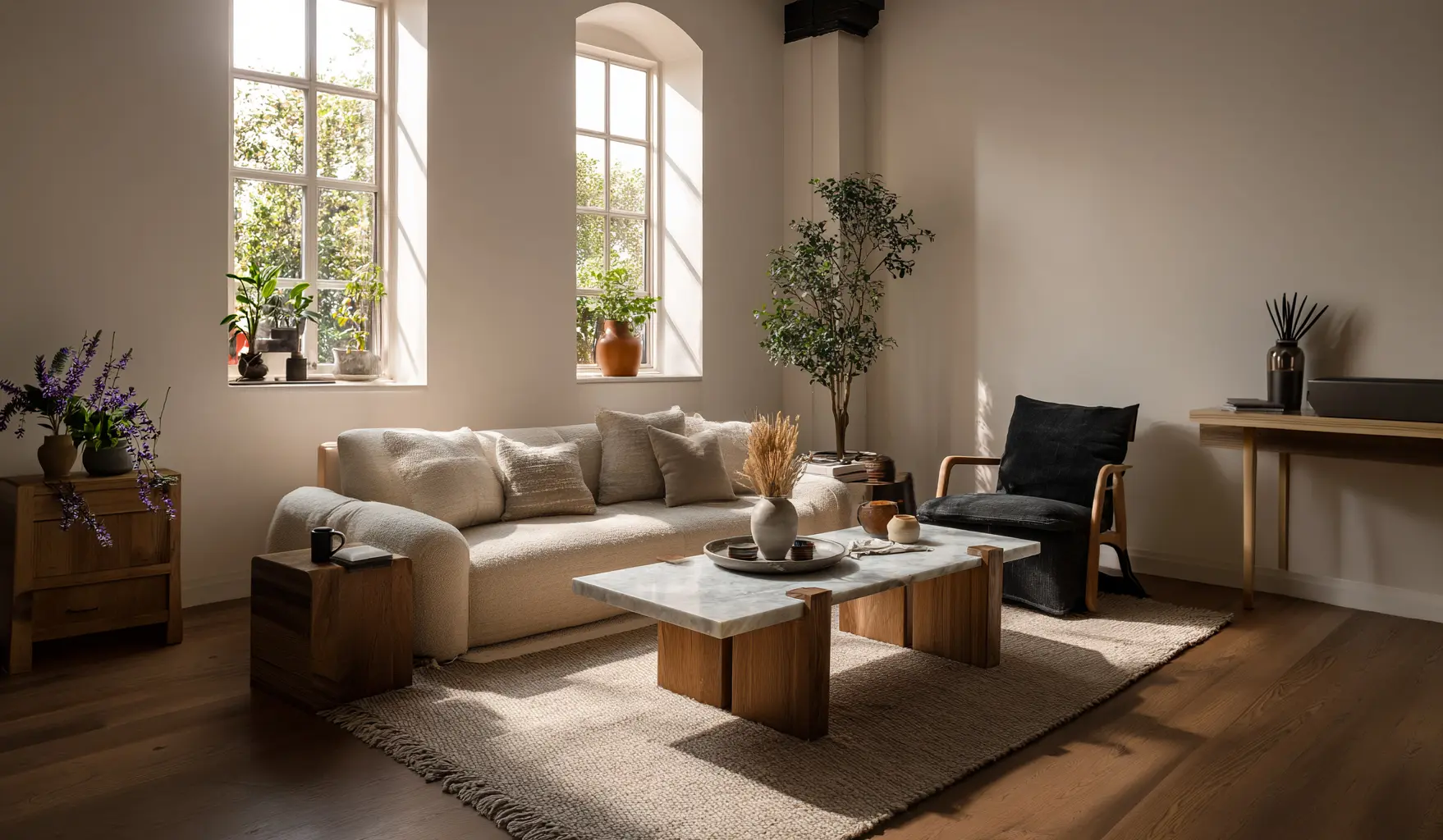Pre-owned designer furniture in a curated living room, reviewed and listed by Redar.