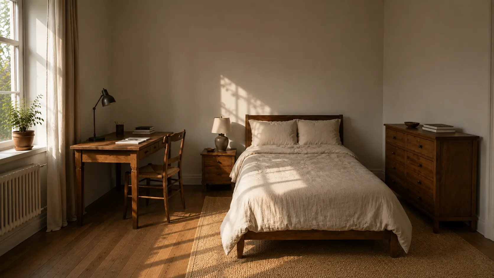 Furnished student accommodation: pre-owned bed, desk and storage delivered and set up as a Redar Student Move-In Package.